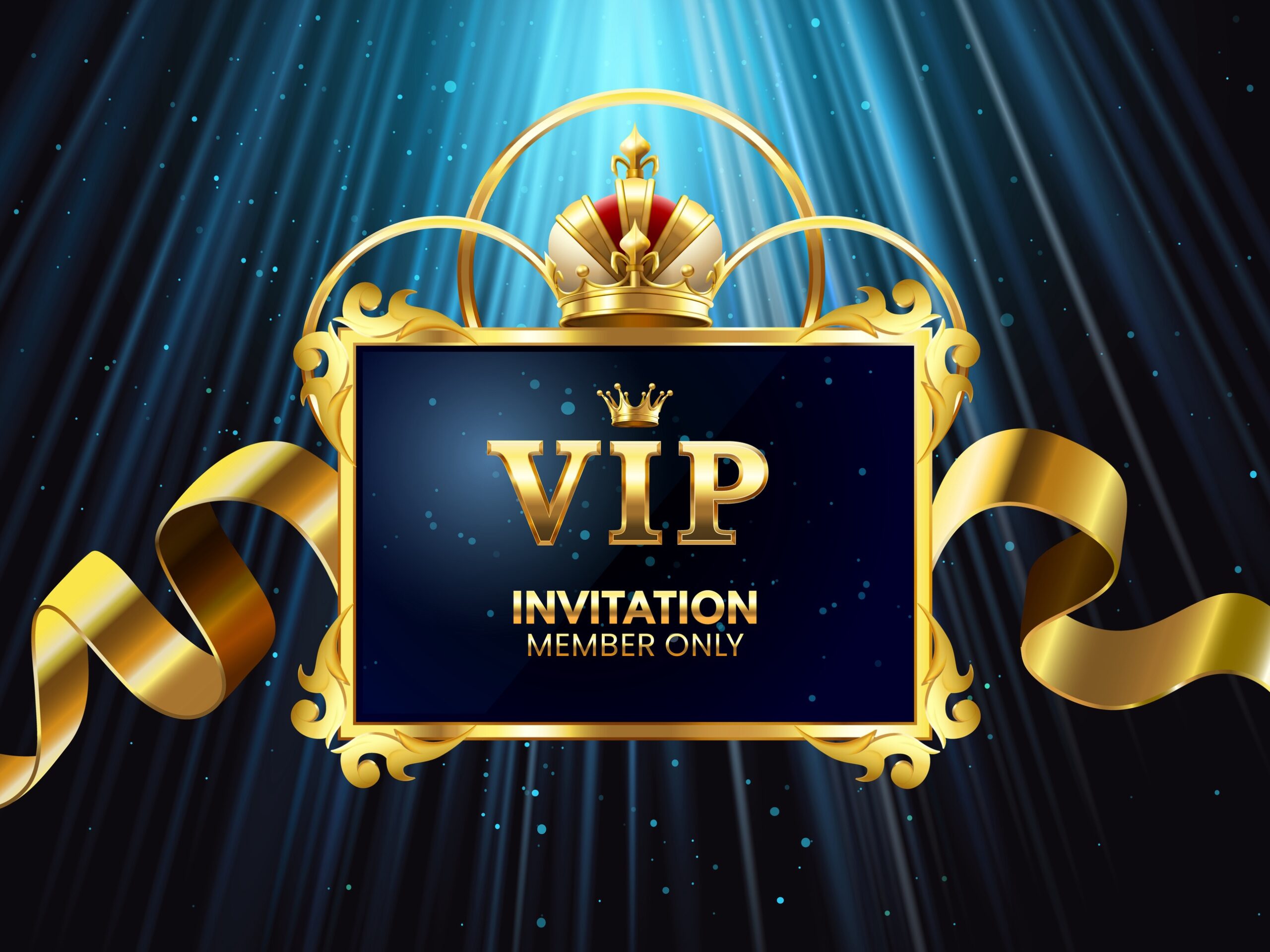 VIP Invitation sign floating in the air with a dark background